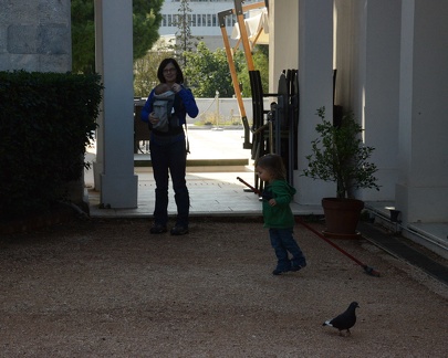 Greta sweeping the courtyard  how helpful